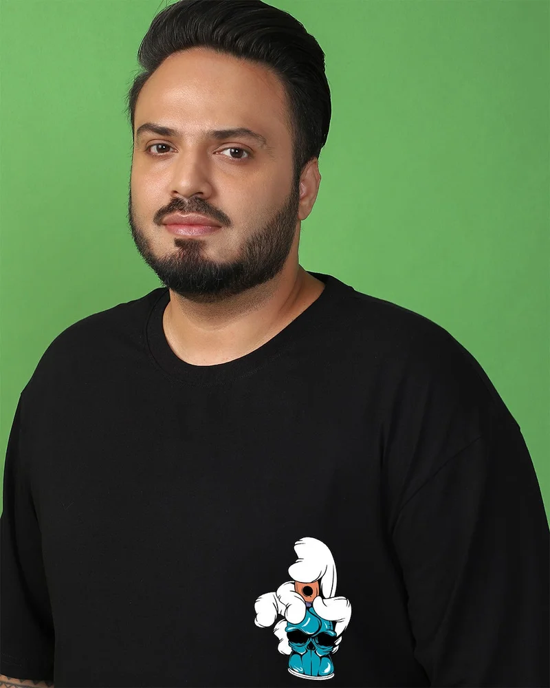 bewakoof Men's Black Reckless Graphic Printed Oversized Plus Size T-shirt